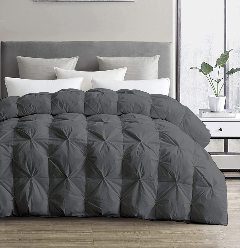 SLEEP-NEST Oversized King Comforter 136 x 120 Hotel Luxury Weighted Down Alternative Pinch Pleat 1 Piece Comforter with 8 Tabs/Loops 400 GSM-Box Stitched Extra Large Winter Soft - Dark Grey - Image 1